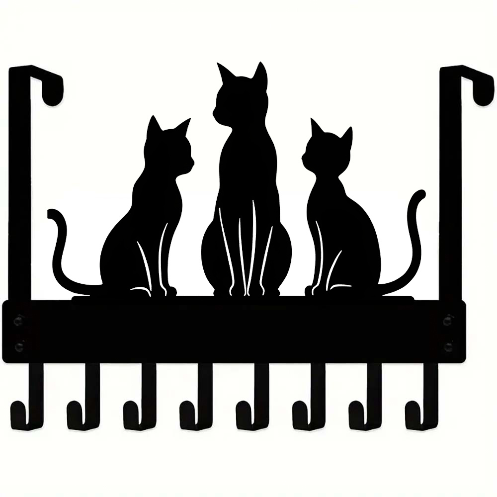 TEMU Metal Art Cat-shaped No-drill Over-the-door Hanging Storage Organizer, Suitable For Bathroom Supplies, Towels, Coats, Kitchen Items, Etc. -