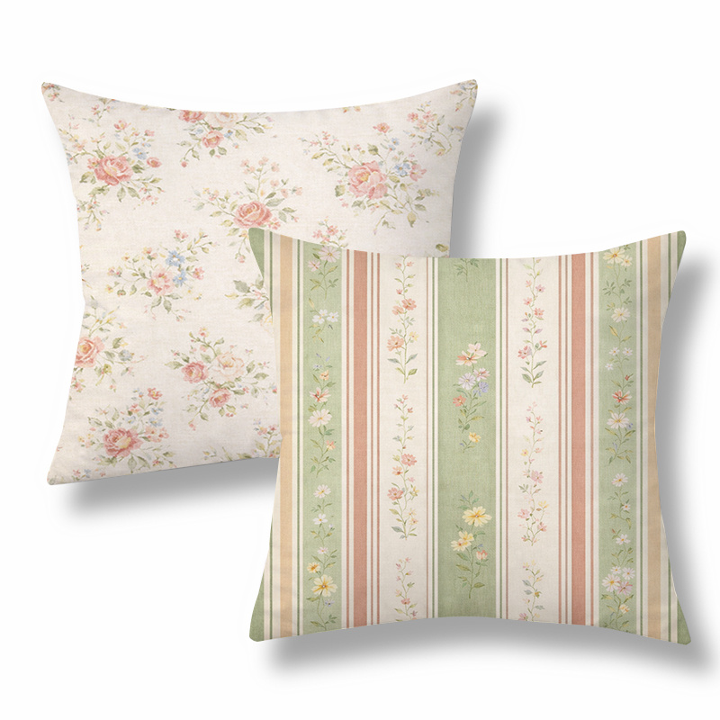 TEMU 2pcs Vintage Throw Pillow Covers,decorative Cushion Cases,floral And Striped Design With Delicate Flowers,.versatile For Living