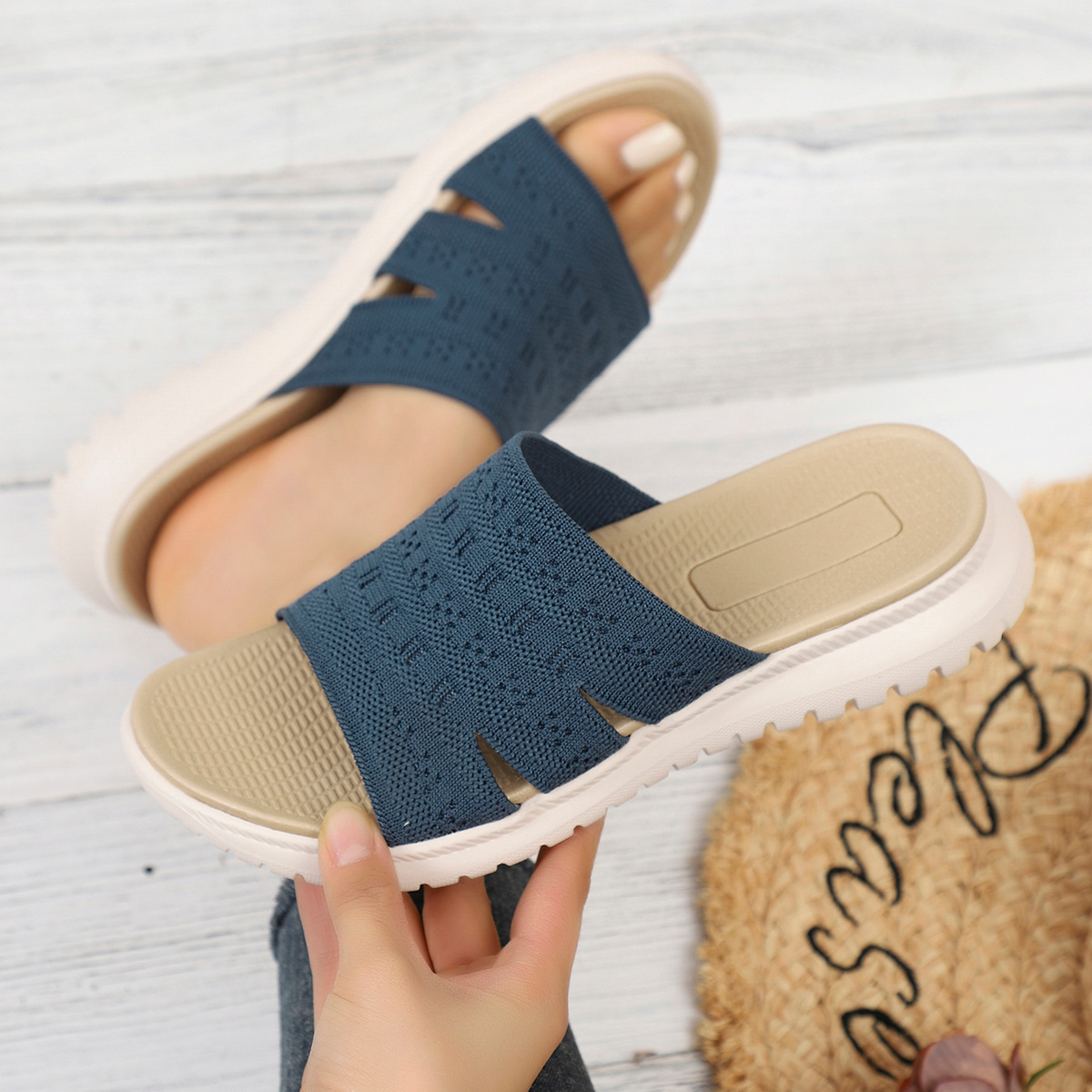TEMU New Versatile Mesh Side-cut Elevated Sandals - Stylish And Comfortable Women's Thick-soled Slides., Women Shoes
