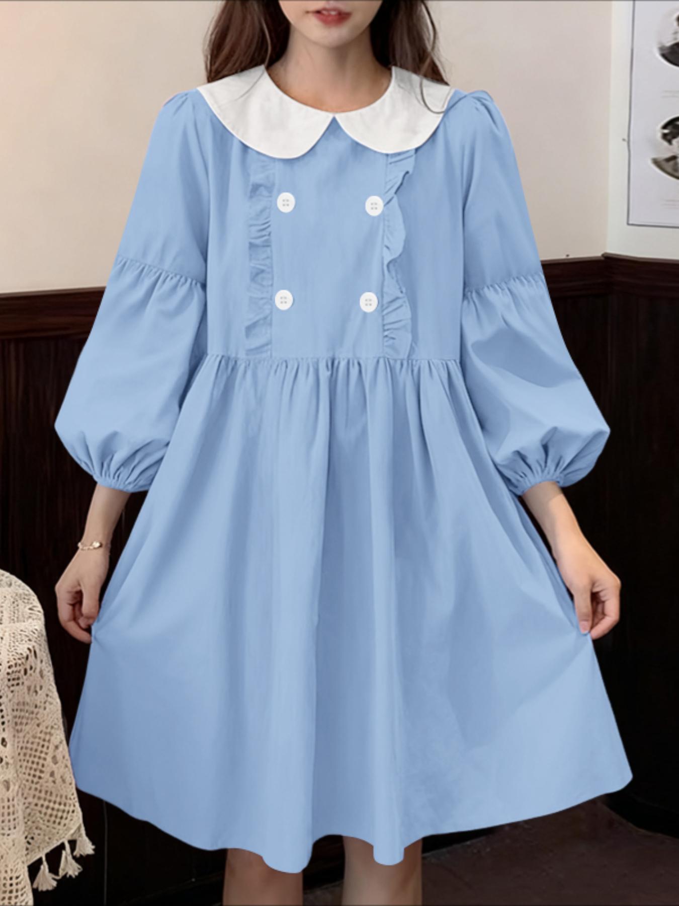 long white dress with blue flowers Charlotte Point Collar Dress Royal Blue Corduroy – Busy Bees main image 0