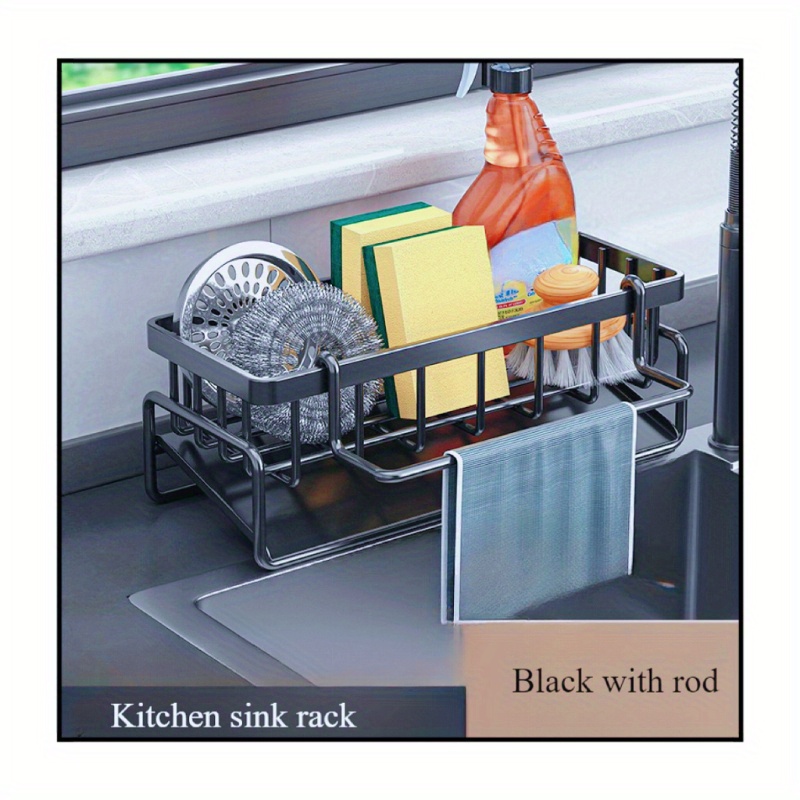 2pcs kitchen sink organizer   plastic rack for dishcloths sponges soap dispenser multi functional rust proof drain design   storage solution details 0