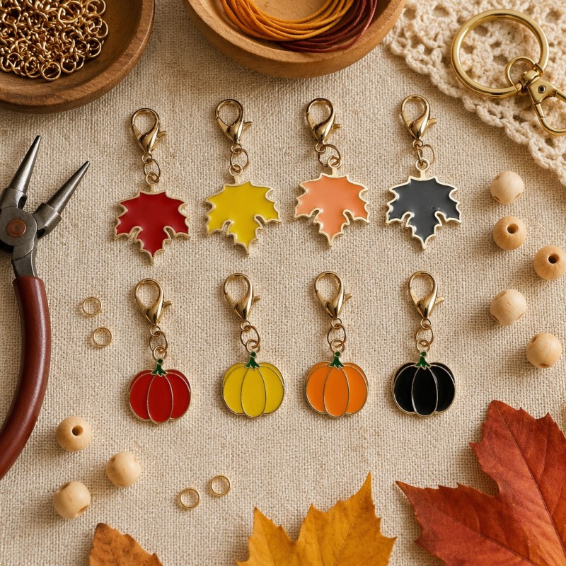 TEMU Gift For Her/him 8 Creative Maple Leaf Pumpkin Pendant Keychains, Creative Small Gifts, Halloween Thanksgiving Autumn Gifts, Best Gifts For ,