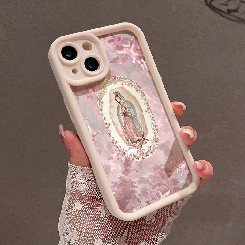 Phone Case for iPhone 16 Pro Max 15 Plus 14 13 12 11 XR XS with Elegant Pink Maria Pattern, Full Body Protection and Soft Silicone Cover, Gift for Women Men Girls Boys