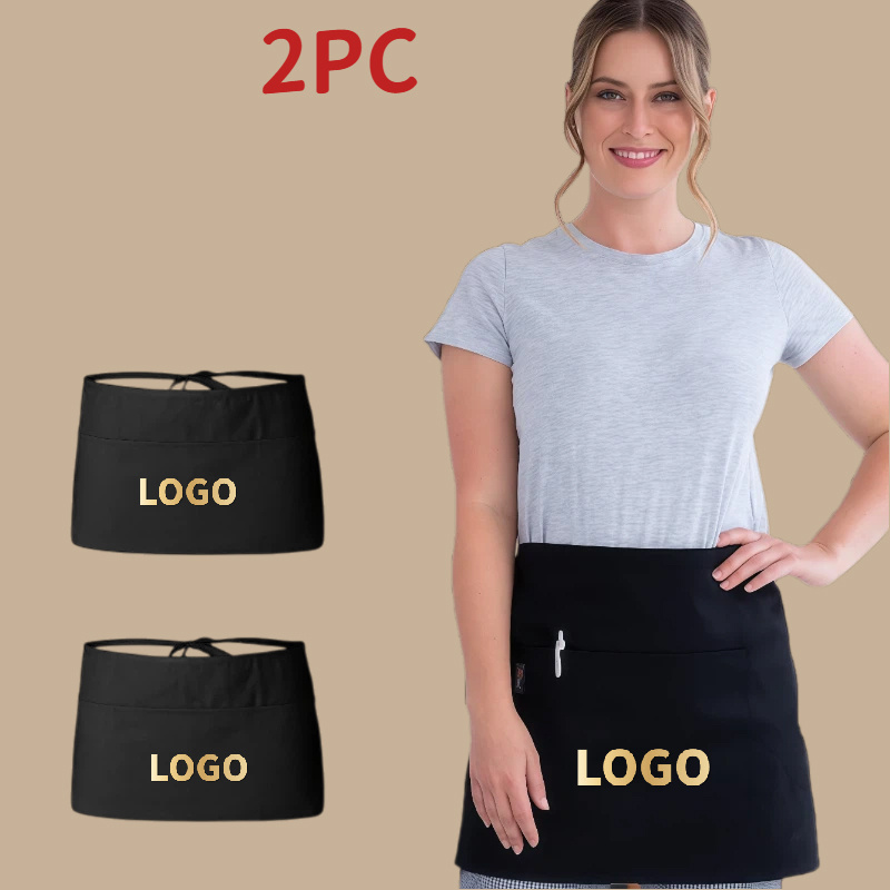 TEMU Customizable Pictures Or Logos, 2pcs, Customizable Aprons, Easy Half Apron With 3 Pockets, Fashionable Half Skirt-style Apron, Suitable For And