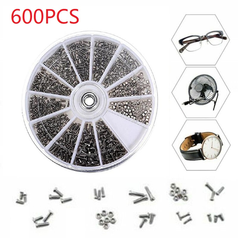 E-shop 600-teiliges Edelstahl-Schrauben- Muttern-Sortiment, 12 Arten von Reparatur-Hardware-Werkzeugen, Schrauben- Muttern-Sortiment M1 M1.2 M1.4 M1.6