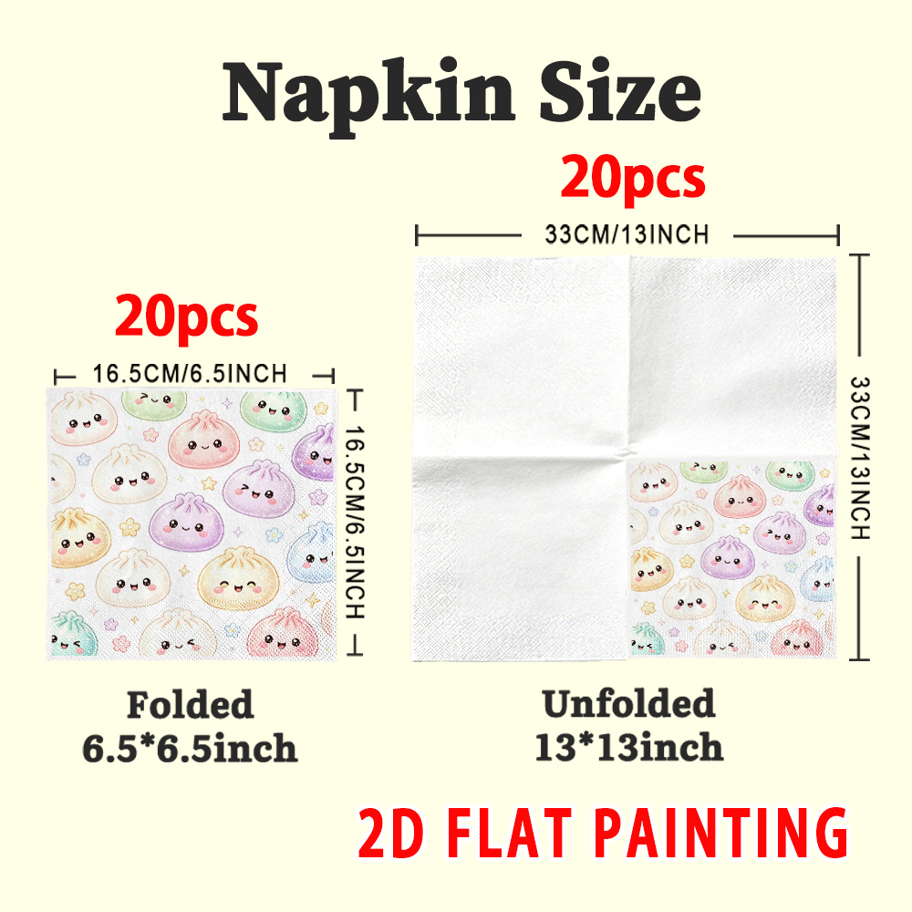TEMU 20pcs 2d Flat Napkin, Adorable Pastel Dumpling Napkins, -themed Napkins, Cute Dumpling Decors For Events, Picnics, Parties And Restaurants,