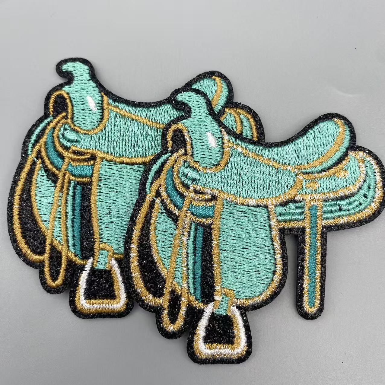 TEMU [western Cowboy Style] 2 Turquoise -shaped Pattern Hot Melt Adhesive Embroidered Decorative Patches, Easy To Operate, Iron To Fix, Sewn,