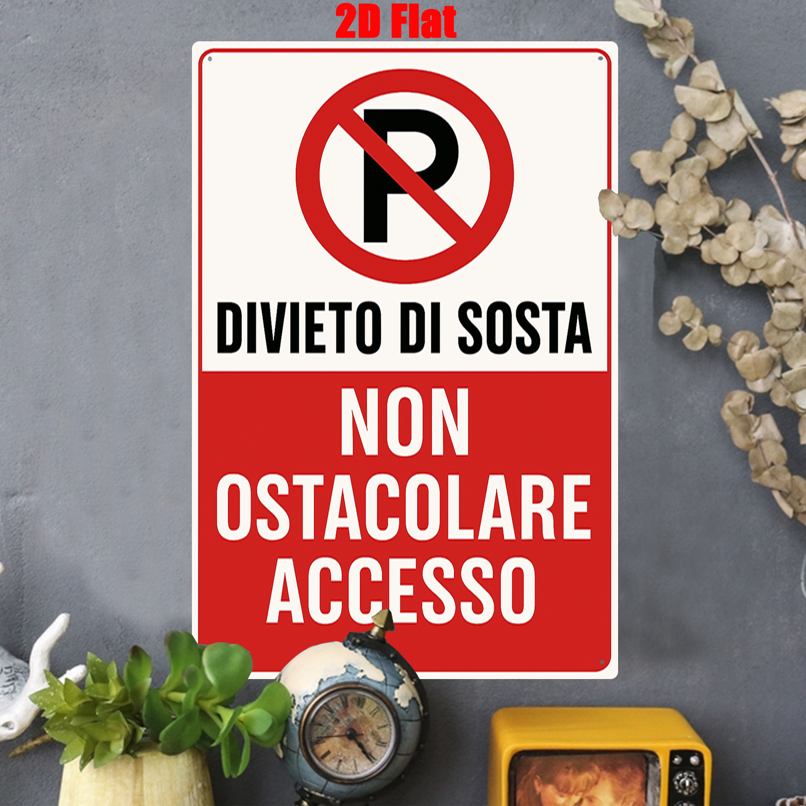 TEMU 2d Flat, 1pc Italian Metal Wall Art - Parking Notice "divierto Di ", 7.8x11.8 Inches, Red And White, No Parking Sign, Suitable For Home, Garage,