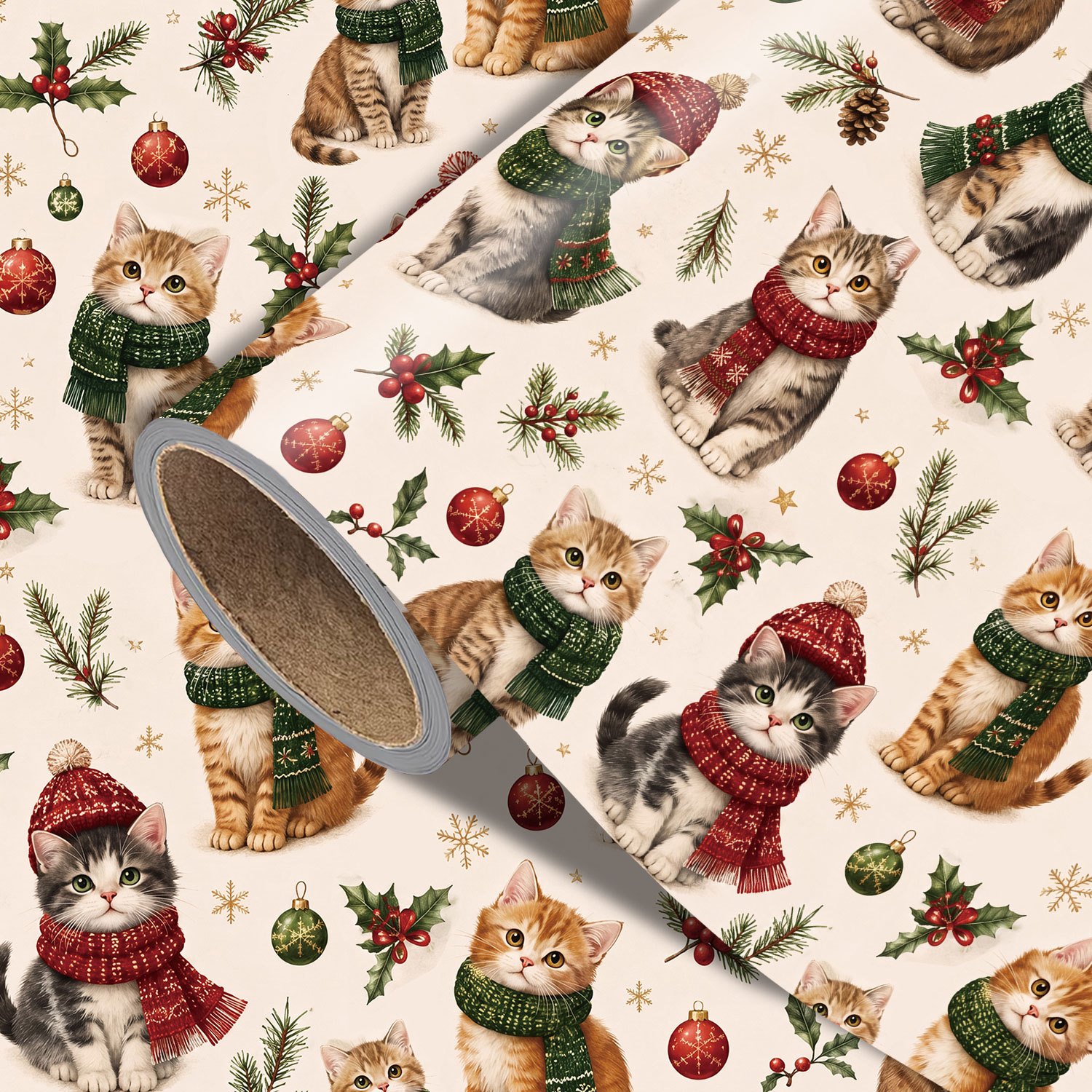 TEMU Cat Christmas Wrapping Paper Roll - Measures 17.7 Inches × 118 Inches, Cute Christmas Cat Designs, Perfect For Wrapping Xmas Gifts, Making Party
