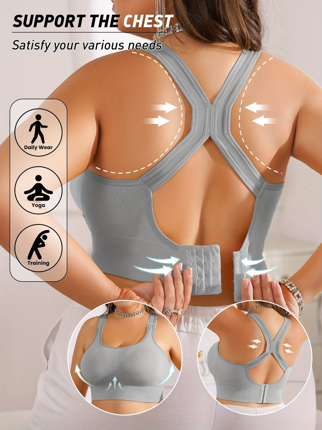 Women'S Plus Size X-Back Short Sleeve Wireless Bra with Removable Pads - Wide Straps, Medium Stretch, Solid Color for Yoga, Running & Casual Wear (0XL-3XL), Sports Bra, Yoga Apparel, Elegant Design, Comfortable Fit