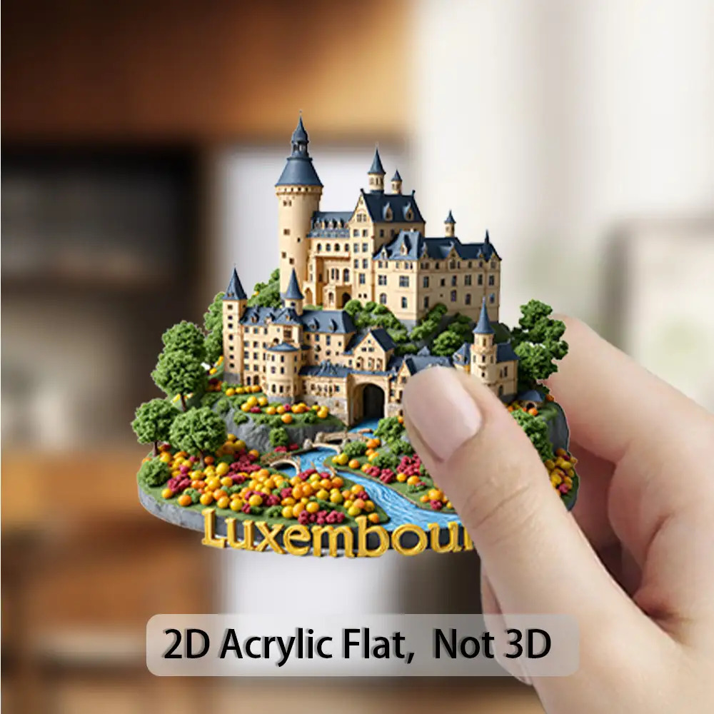 TEMU 2d Flat, 1pc Of Magical Medieval Luxembourg Castle - Vibrant Cartoon Design With A And Greenery, Made Of Acrylic And Soft Rubber For
