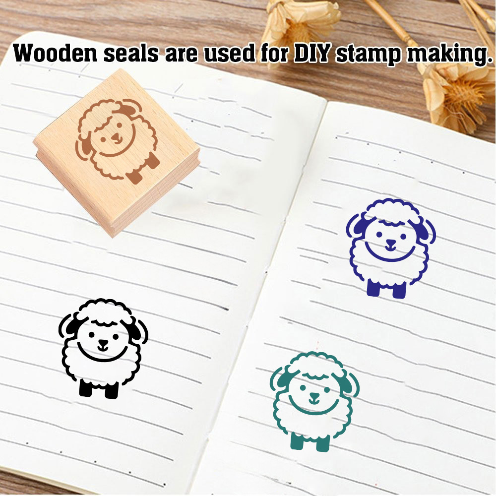 Vintage Zodiac Little Sheep Wooden Rubber Stamp for Planners