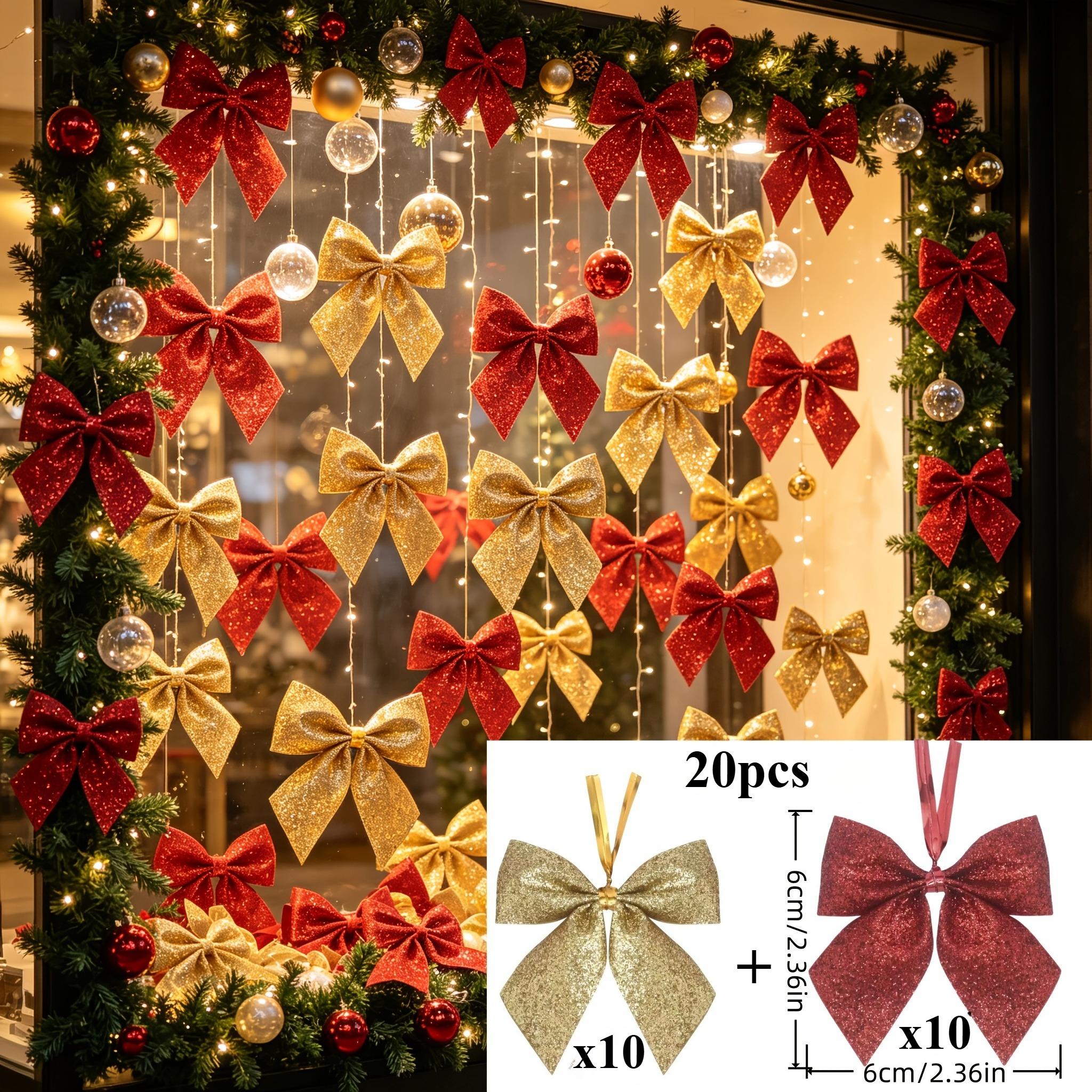 TEMU Set da 20 pezzi di Fiocchi Natalizi Rossi e Dorati, Fiocchi Decorativi per Albero di Natale, , Bouquet e Finestra, Design Avvolgente e , Senza