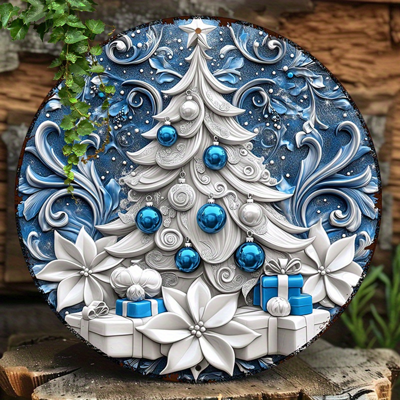 

Christmas Tree Aluminum - 8x8 Inch Round Metal Sign For Kitchen, Office & Cafe Decor