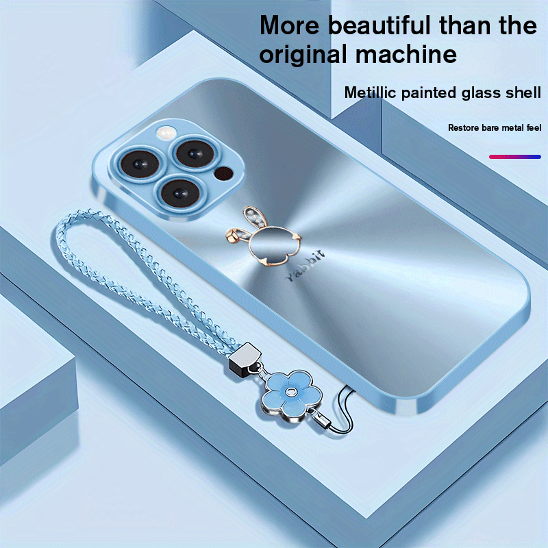 TEMU Phone Case: Glitter Bunny Pattern New ' Tempered Glass Phone Case With Lanyard And Metallic Paint For Iphone 17/17 Air/17 Pro/17 Pro Max/16/16