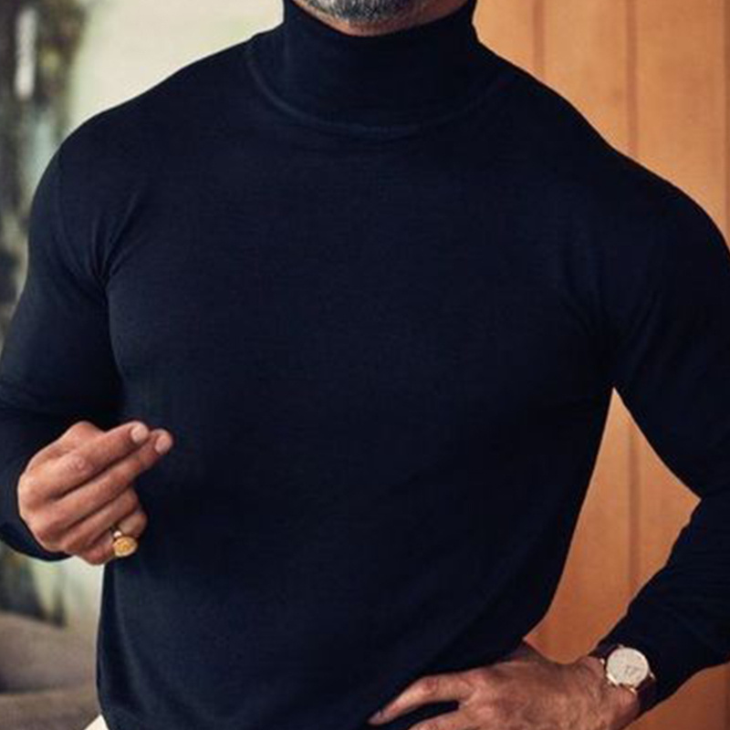 

Xiexiele Men' Color High Neck Knitted Sweater For Autumn And Winter