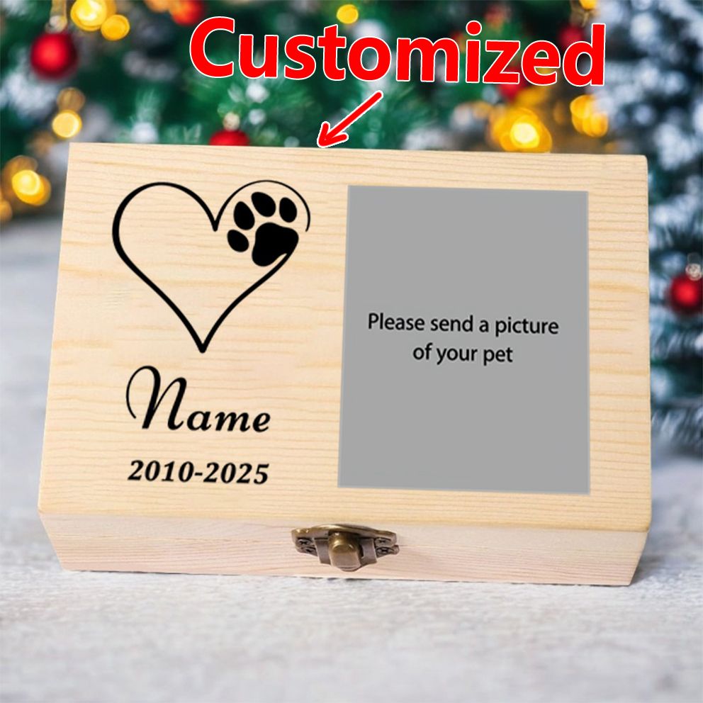 TEMU Personalized Memorial Wood Box With Custom Photo And Age Featuring Unique Pet Elements Treasure To Your Pet Create Wooden Storage Box To Store