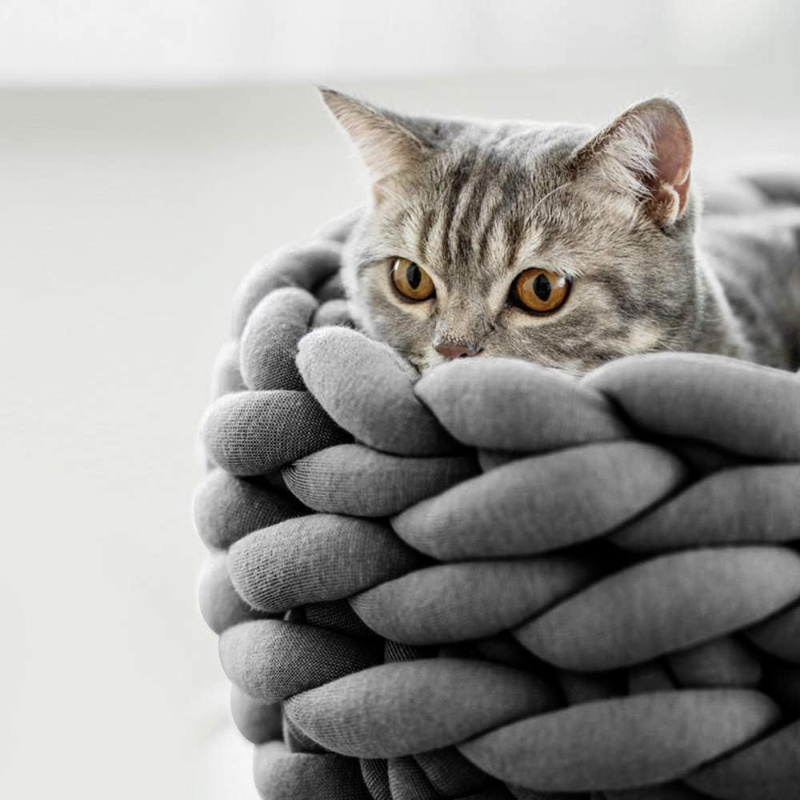 1pc     cat cave bed knitted round pet bed cute bohemian style warm woven nest suitable for puppies and cats Product details 4