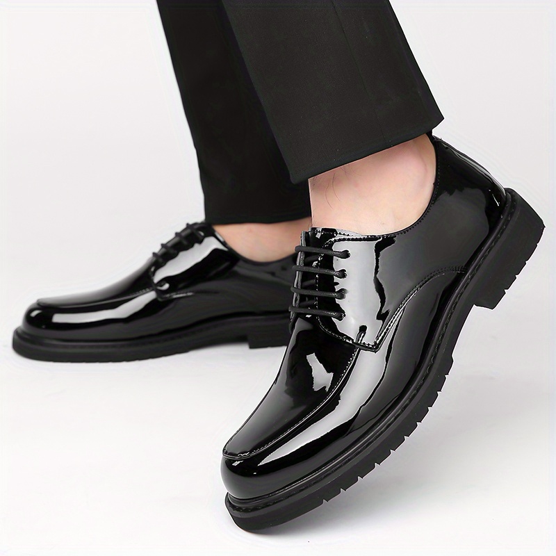 HOT Mens Shoes Shiny Lace Up Shoes Mens Black Shiny Dress