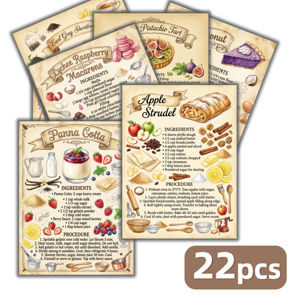 TEMU 22pcs Retro Recipe Index Cards/postcards, Vintage Scrapbook Journal Material, Classic Poster Illustration Collection Decorative Card/postcard,