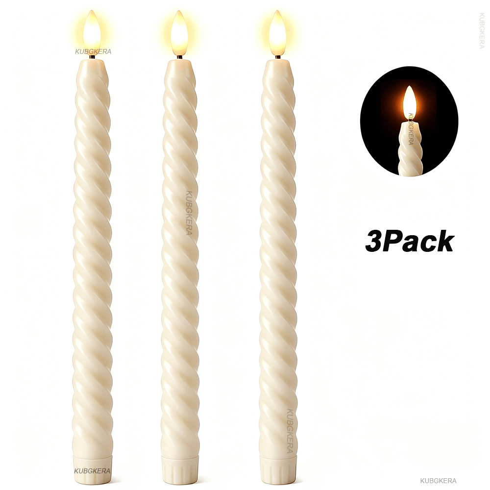 TEMU 3pcs Realistic Flameless Led Taper Candles With Long Pole, Battery Operated Candlesticks With 3d Flame Flickering Effect, Warm Yellow Glow Fake