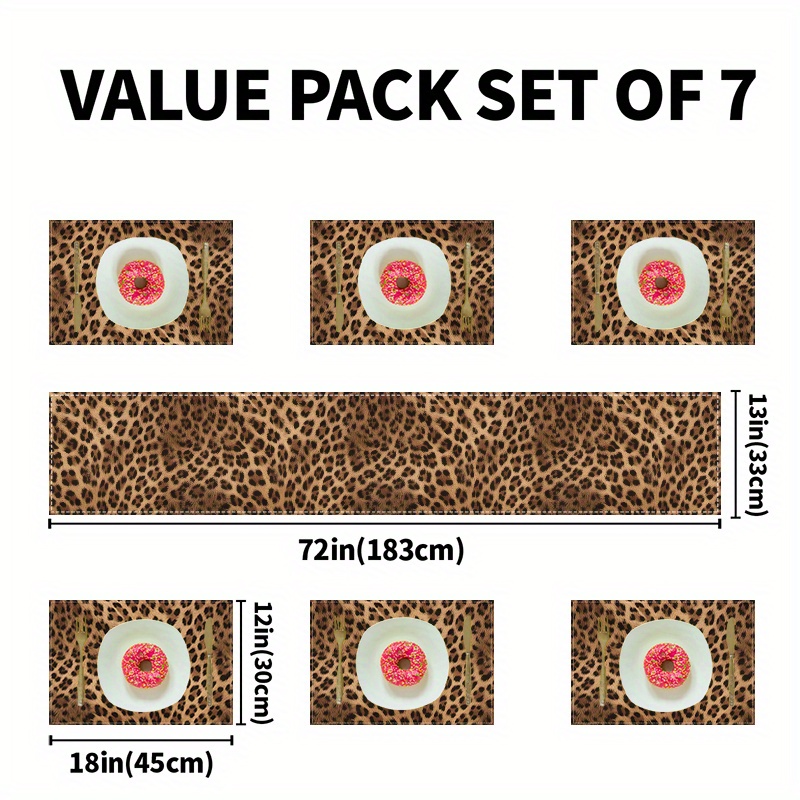 TEMU 7pcs Set, Leopard Print Themed Table Runner And Placemats, Rectangular Dining Tablecloth, Black And Brown Leopard Print Tablecloth, Suitable For