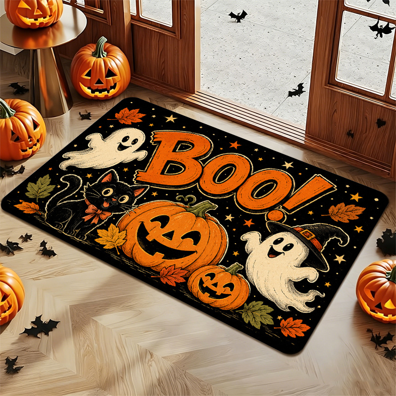 TEMU [2d Flat] Cartoon Puppet Halloween Pattern Printed ,, Absorbent, Washable Flannel Floor Mat, Suitable For Welcome Mats/bathroom Mats/door