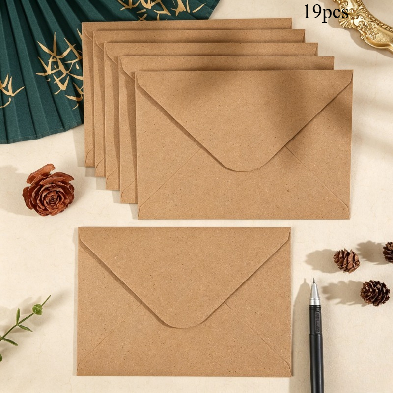 TEMU 19pcs/9pcs Paper Envelopes, European-style Solid Color Vintage Texture Paper Envelopes, Suitable For Letters And Messages, Daily Handwritten
