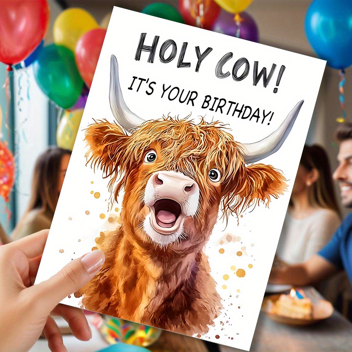 Highland Cattle Watercolour Greeting Card - Cute Birthday Card For Mum & Nan With Envelope