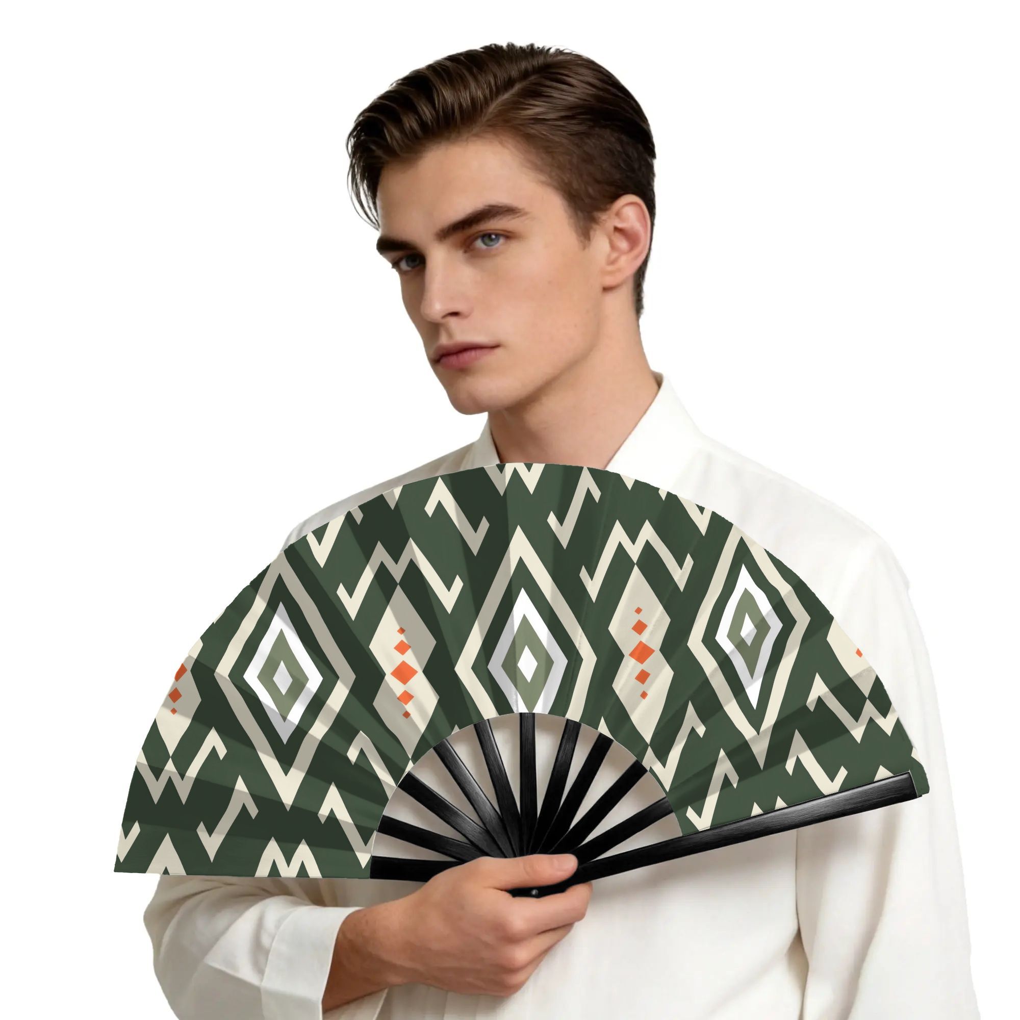 2d flachdruck ethnische orientale muster traditionelles design klassischer faltbarer fächler für party, festival oder bühnenshows, zeitloses accessoire mit retro- , ohne batterie