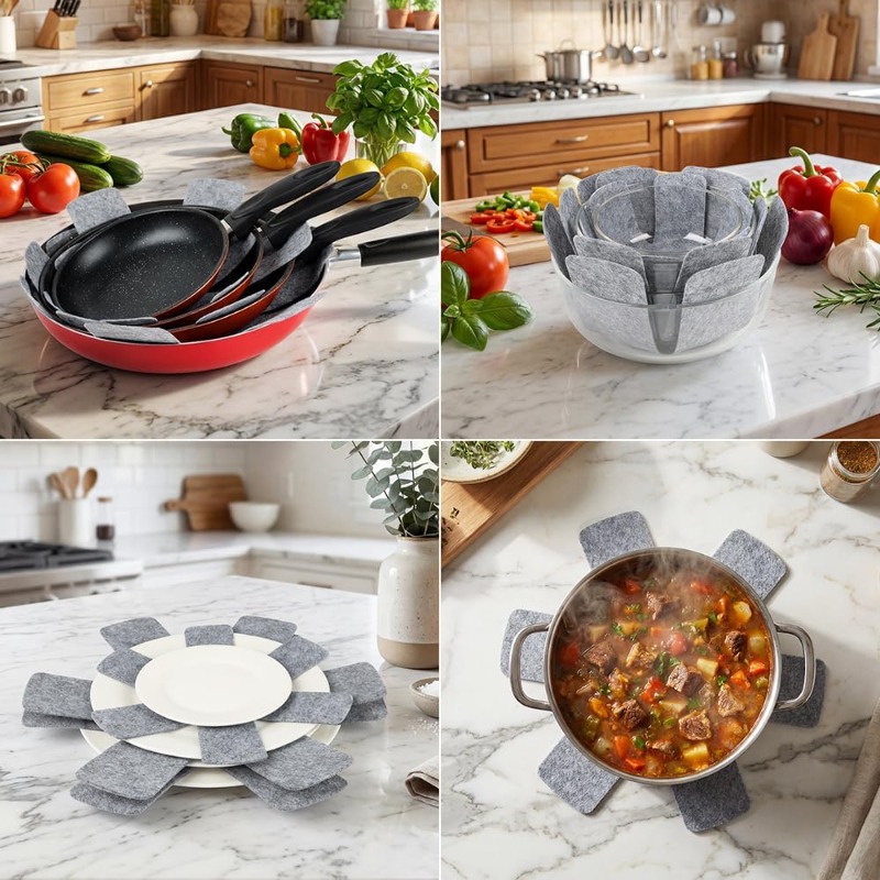 Larger & Thicker Pan Protectors, Set Of 12 And 3 Different Sizes, Felt Pot Pan Separators, Pan
