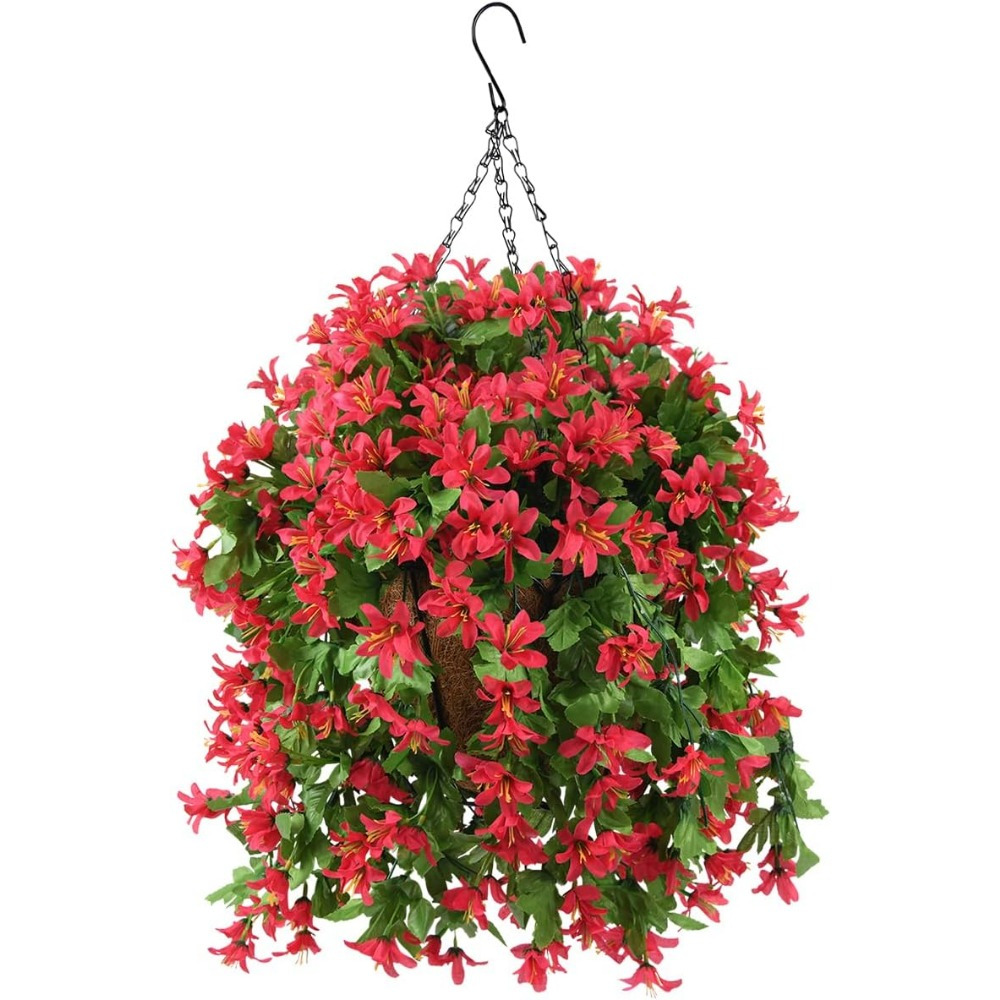 uv resistant artificial hanging flower basket   silk violet plant for summer outdoor porch decor ideal for home patio balcony garden courtyard no power needed garden decorations flower pot festival decorations