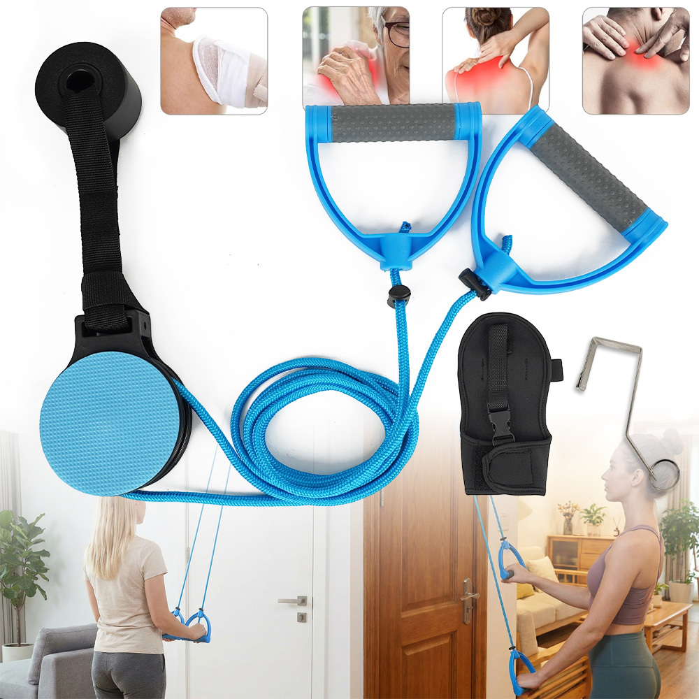 Professional Shoulder Pulley For Physical Rehabilitation, Adjustable Length With 2 Soft Foam Handles & Large Smooth Pulley