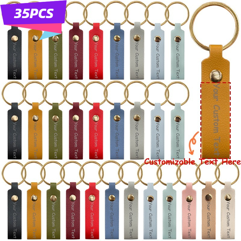 TEMU 35pcs Custom Engraved Pu Leather Keychain, 7x1.6cm Personalized Name Key Ring With , Anti-loss Id Tag For Car Keys Bags, Gift For Men Women