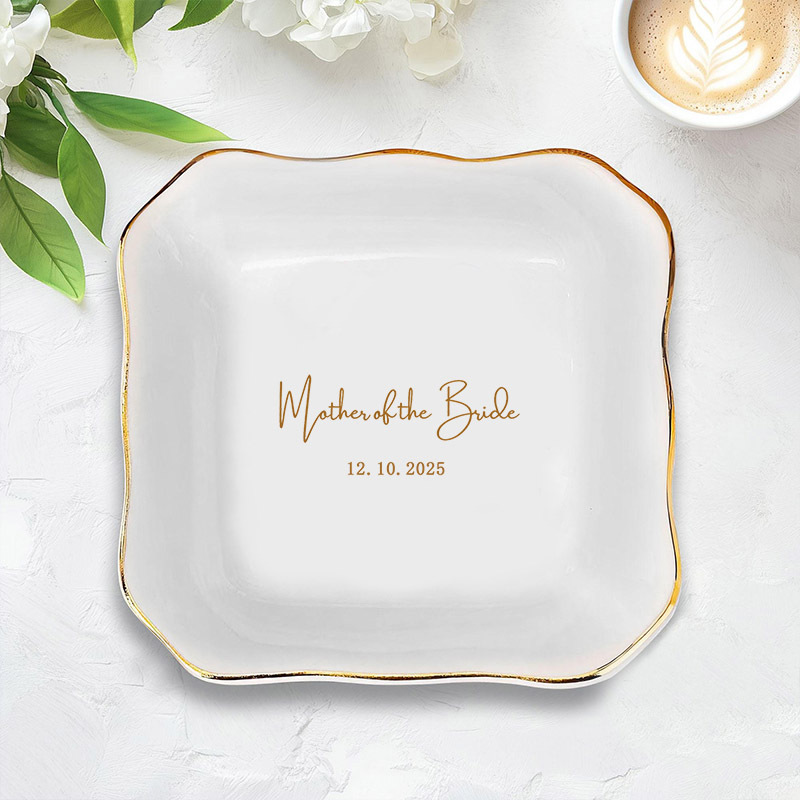 TEMU 1pc Personalized Mother Of The Bride Patterns Wedding Ring Dish Bridesmaid Gift For Women Trinket Tray Keepsake Plate Jewelry Dish Engagement