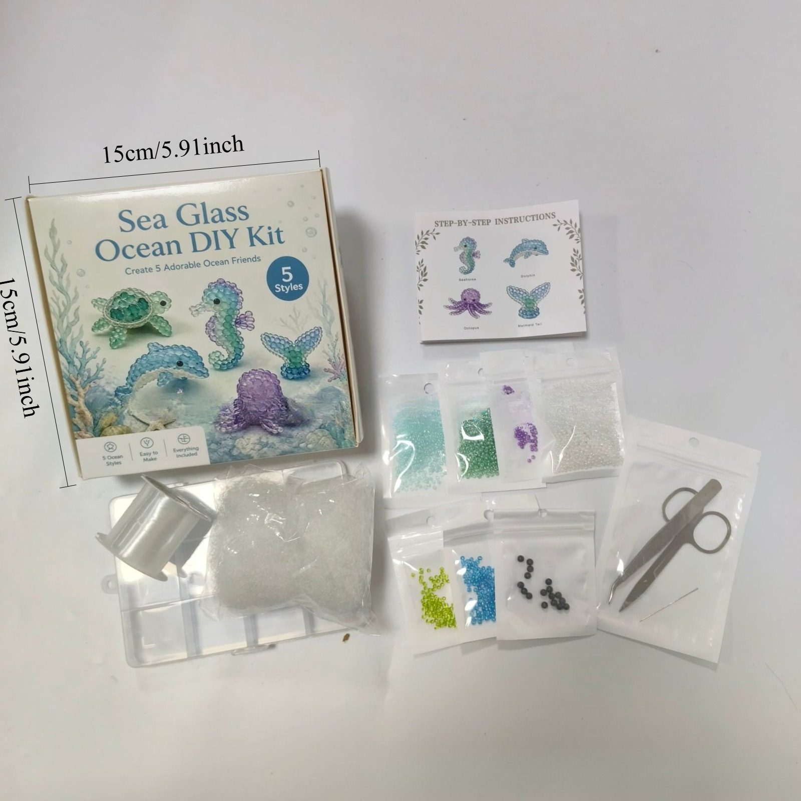 TEMU Sandblasted Sea Glass Bead Diy Craft Kit - Handmade Suitable For Bracelets, Necklaces & Earrings - Ocean-themed Glass Beads With & String Beads