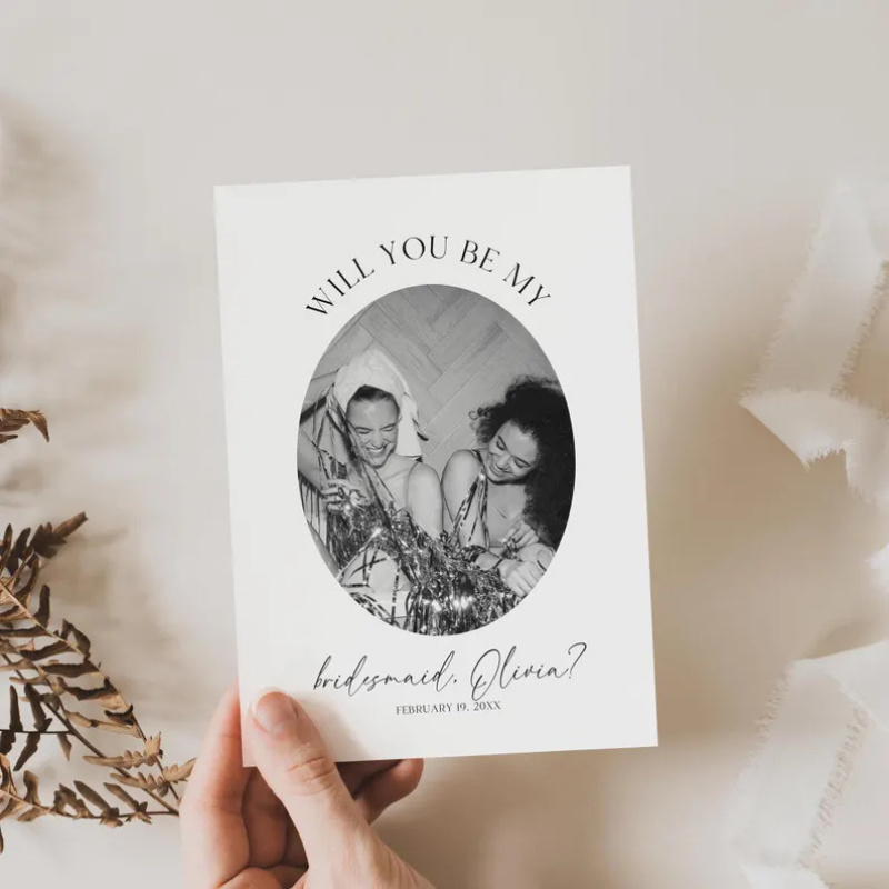 E-shop 1 Stück Personalisierte Brautjungfern-Anfragekarte - Individuelles Foto & Nachricht, Vintage Boho Hochzeitseinladungen mit bearbeitbarem Design,