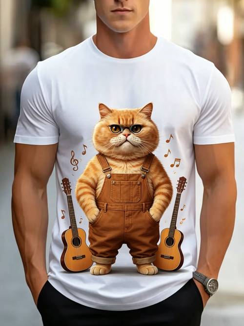 item picture printed design not textured music guitar print plus size mens short sleeve t shirt extra loose neck casual summer mens top plus size
