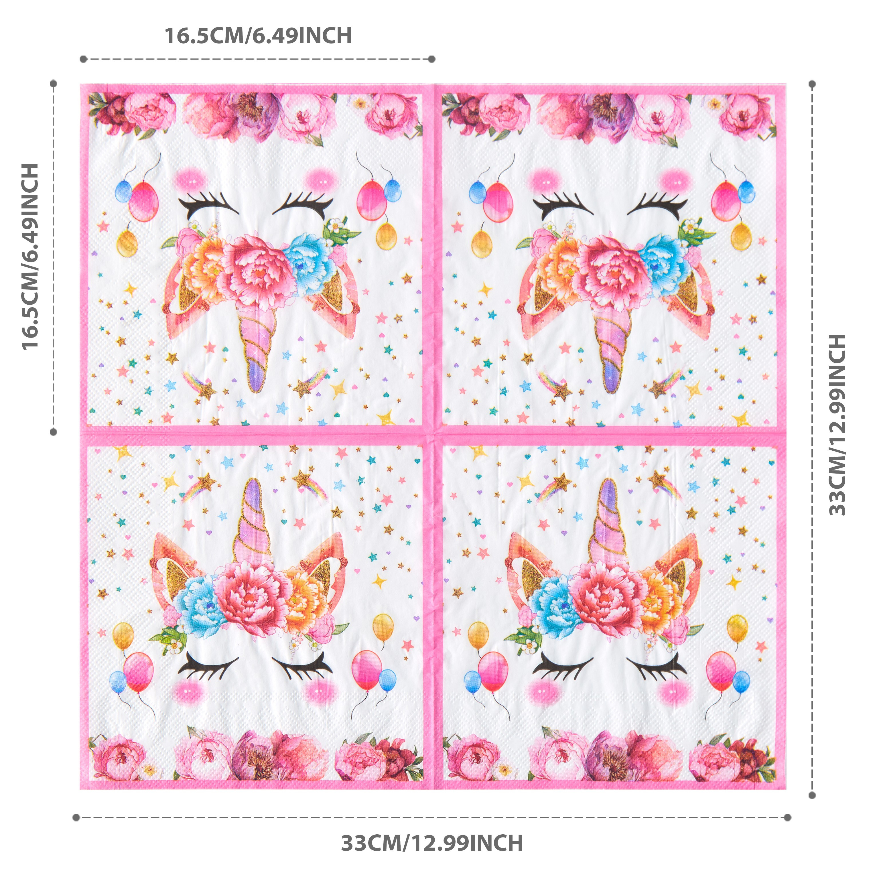 Image of 25pcs/ Pack 33*33cm/ 13*13inch Disposable Napkins, Flower Unicorn, Unicorn Theme Napkins For Party Decoration, Very Suitable For Theme Parties And Daily Use