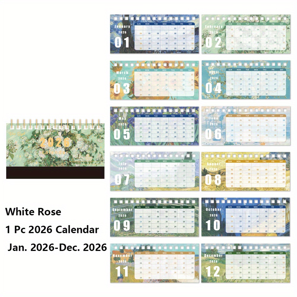 2026 Flip Desk Calendar - Vintage Art Design With Memo Section - Compact .5cm Tabletop Organizer - Ideal For Daily Planning , School Or Home - Thoughtful Functional Gift