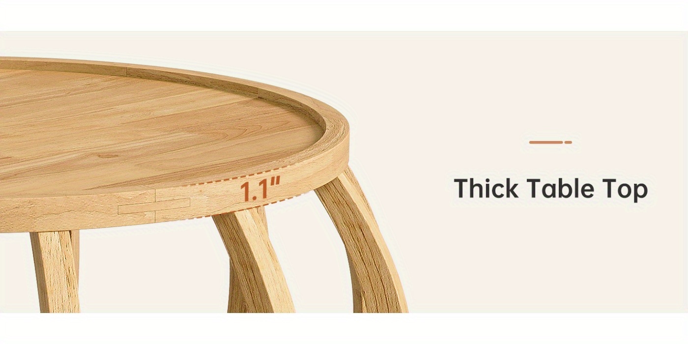 Solid Wood Coffee Table, 31.5-Inch Round Center Table with Curved Frame Base for Living Room, Easy Assembly, Natural