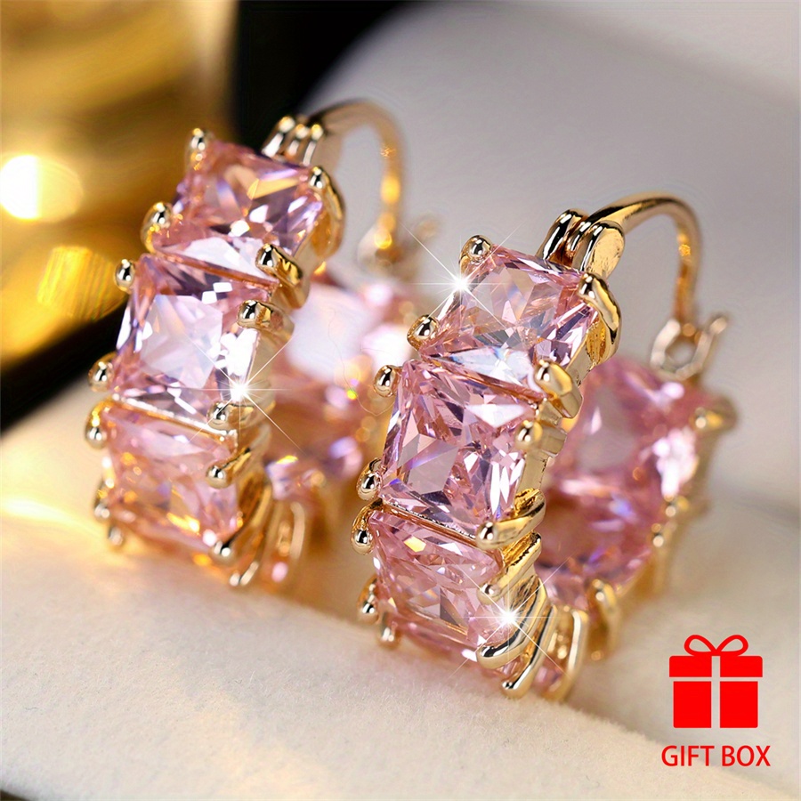 

Elegant Pink Cubic Zirconia Hoop Earrings For Women - Luxurious , Christmas & Valentine's Day Gifts, Wear