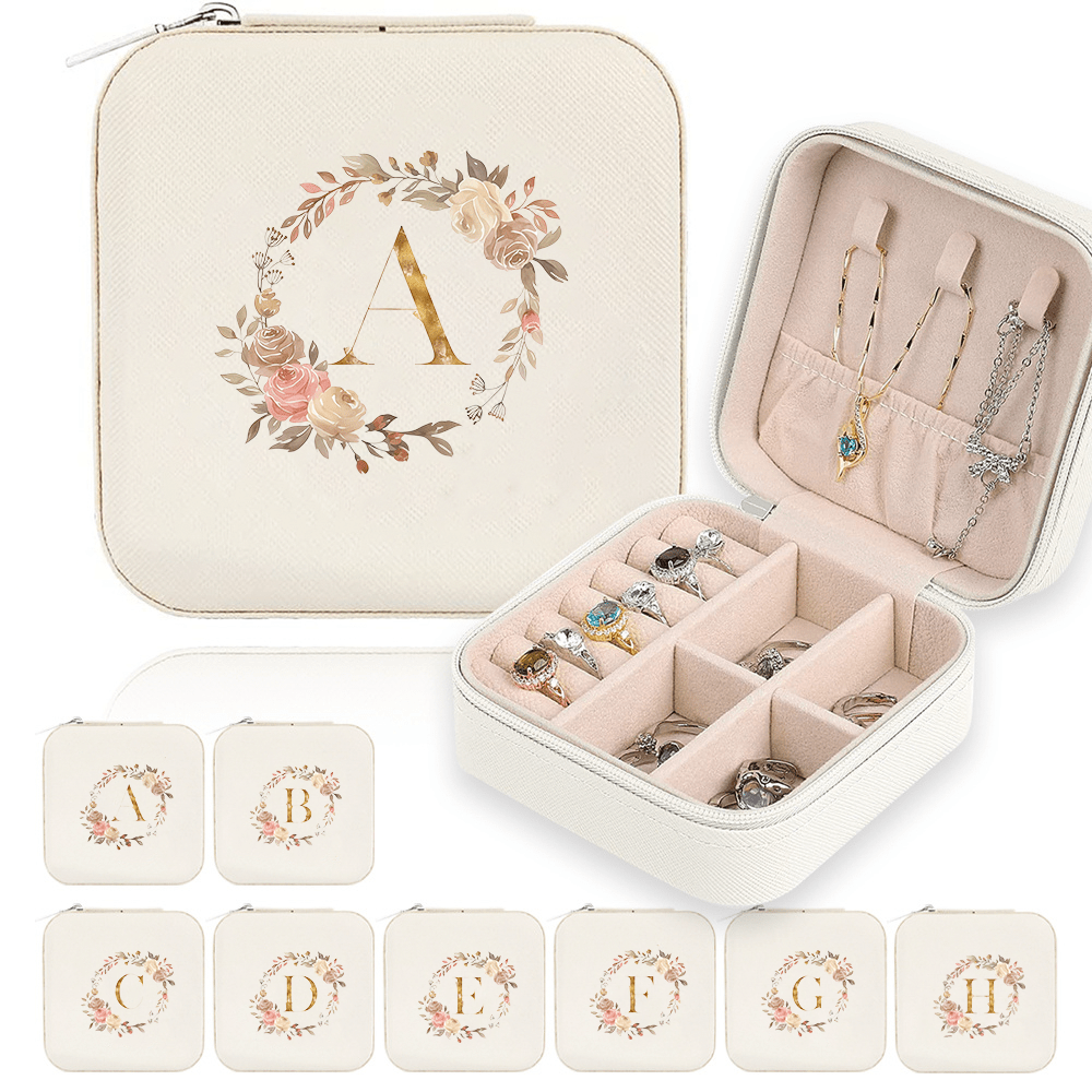 1pc A Versatile Travel Jewelry Organizer Bag - Portable Mini Travel Jewelry Storage Box, Compact Travel Case and Vanity Storage Box, Suitable for Storing Necklaces, Earrings, Ear Cuffs, Studs, Rings, and Lipstick Jewelry Boxes - 26 Golden Wreath