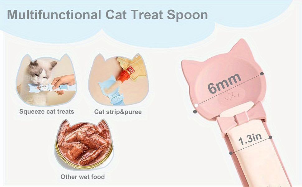 3pcs Cat Treat Dispenser Spoon with Squeeze - Slow Feed Treat Dispenser, PP Material Treat Squeeze for Wet Food & Licky Treats, Slow Feeder for Cats, Portable Treat Dispenser Spoon