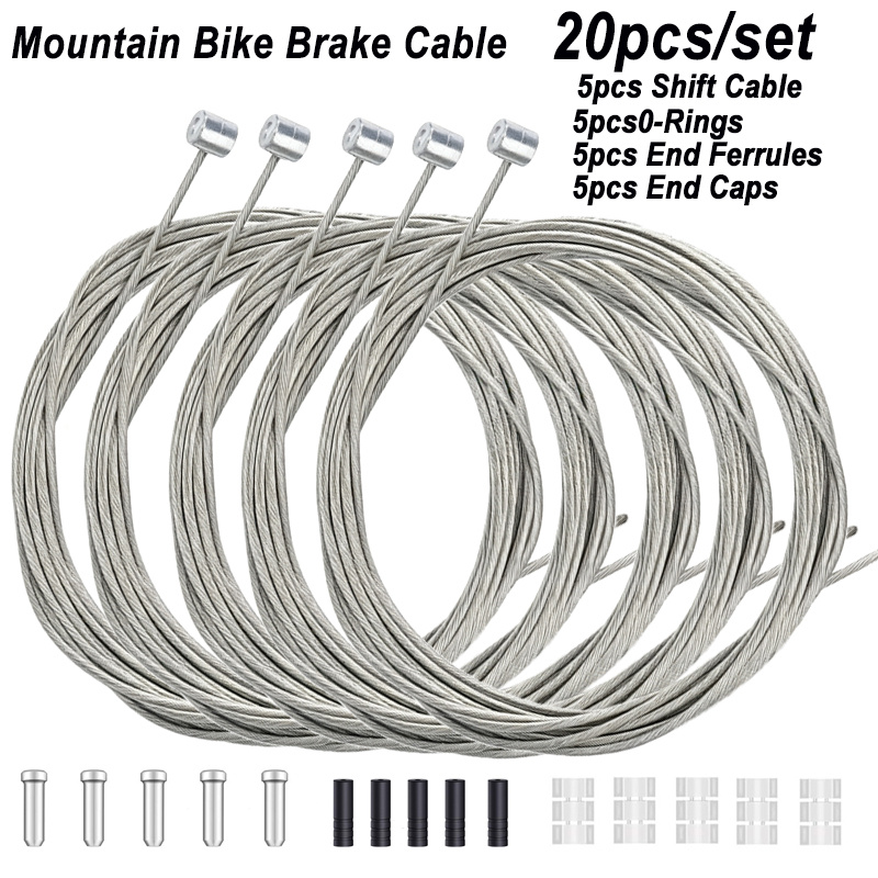 TEMU Set di cavi freno per bici da 20 pezzi (5 cavi freno pezzi aggiuntivi), filo interno universale per freni bici, tubo freno professionale per MTB