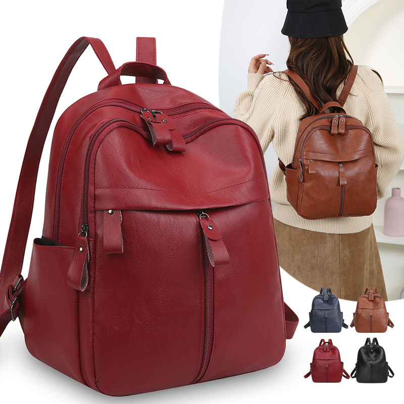 Women's Pu Backpack, Minimalist Retro Casual Design, Versatile Multi-functional Rucksack For Daily Use And Outdoor Activities