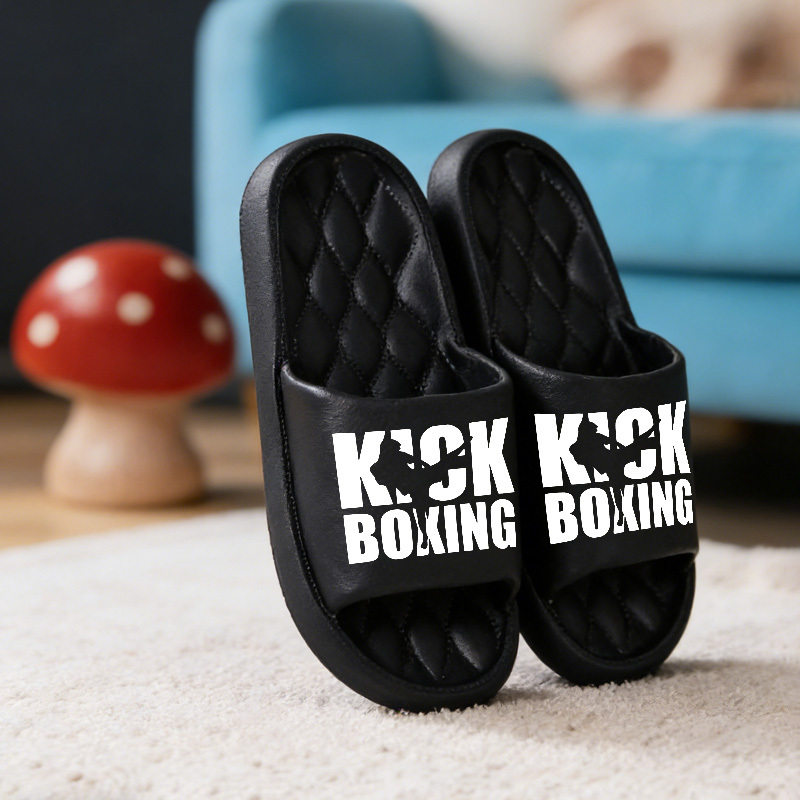 TEMU 1 Pair Unisex Couple Slippers & Sandals - Large Size Kickboxing Print Sole Sneakers Suitable For , Lightweight Breathable /outdoor Athletic