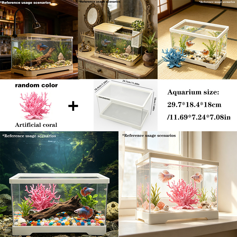 02pcs Set High-Transparency Ornamental Desktop Aquarium Landscape Kit, Ultra-Clear Panoramic High-Transparency Tank Body for Unobstructed Full-View Observation, Creamy White Simple Edging Suitable for All Home Decor Styles, Includes Aquarium Main - Image 5