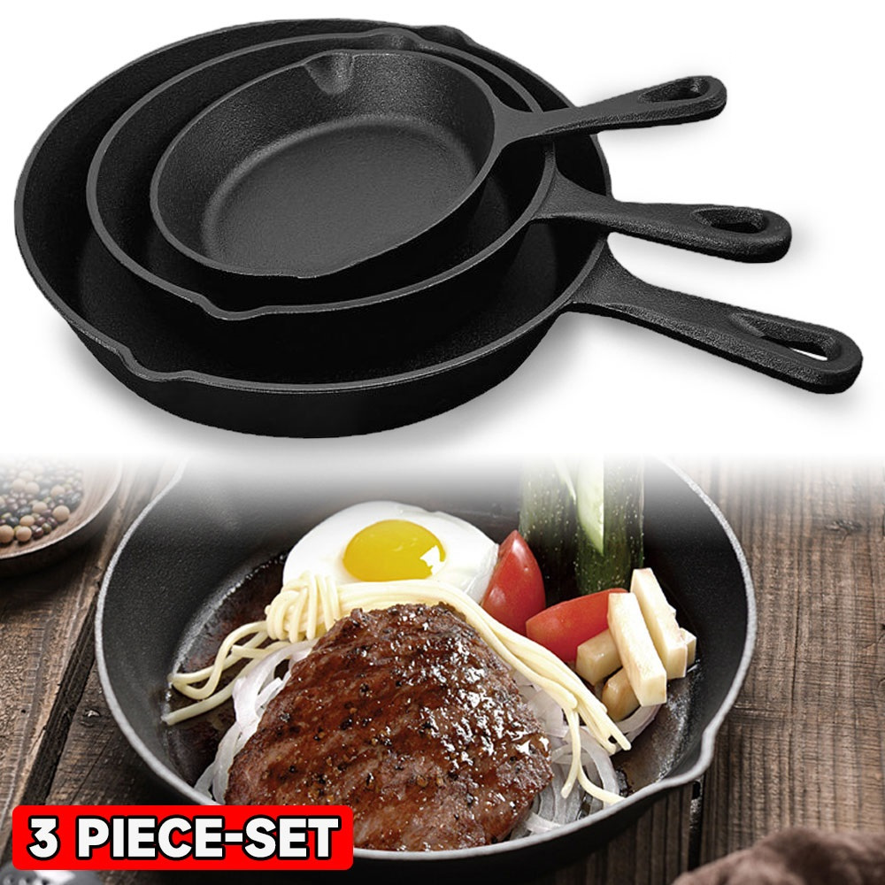 Image of 3pcs Set Of Cast Iron Pot, (3pcs Set, 17cm, , 26cm), Used For Deep Frying, Deep Frying, Multifunctional Non Stick Pot, Suitable For Kitchen, Catering, And Hotel Use