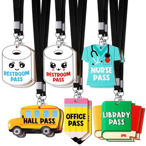 6/12 Sets Lanyards And Set Bathroom Passes for Classrooms Hall, Restroom, Library, Office And Nurse School Teacher Supplies Gift ( )
